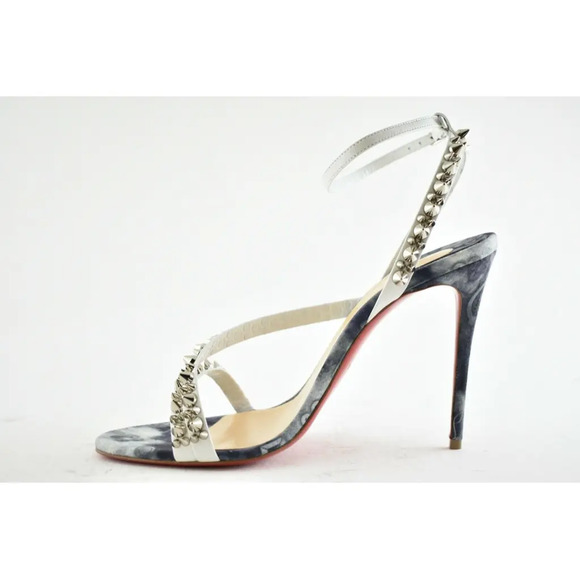 Christian Louboutin Mafaldina Spikes 100 Blue Jeans Strap Sandal Heel Pump 40 - Picture 8 of 12